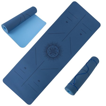 WAKEMAN Yoga Mat with Alignment Marks - Lightweight Exercise Mat with Carry Strap Blue 80-FIT1002